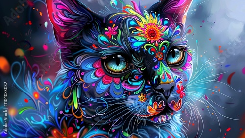 Close-up portrait. Santa Muerte's Cat. An iconic figure of Mexican culture. Generate AI.