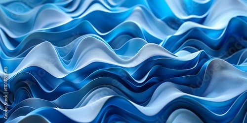 Abstract layered blue wave pattern with fluid, flowing curves and gradients