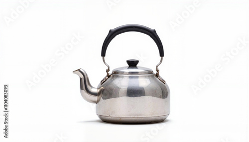 Isolated item on white background of a silver metal kettle