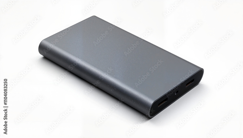 Isolated item on white background of a gray power bank Isolated item on white background of a gray power bank