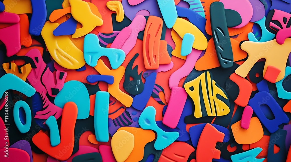 Obraz premium Playful abstract stickers in vivid colors scattered randomly