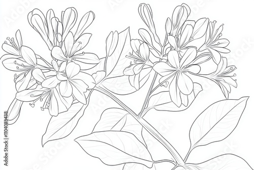 Wallpaper Mural Intricate line art of a delicate flowering plant with slender leaves, showcasing natural beauty and elegance. Torontodigital.ca