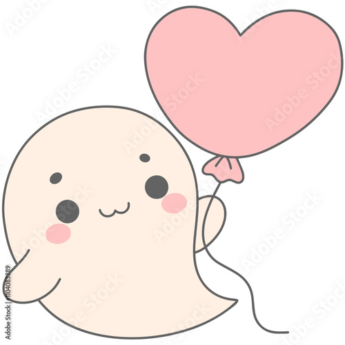 Adorable Ghost with Heart Shaped Balloon