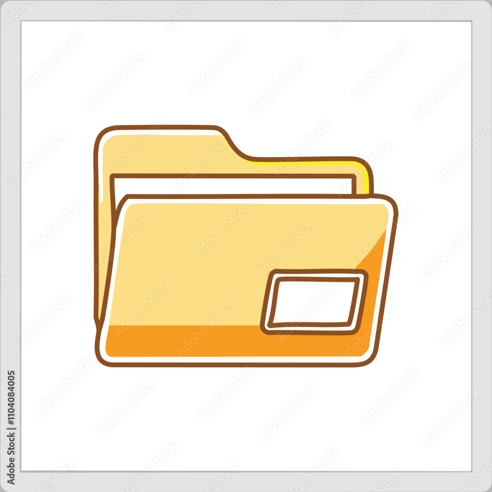 Digital file folder icon. Yellow file folder icon; symbolizes organization, storage, and digital data management.  Clean design.
