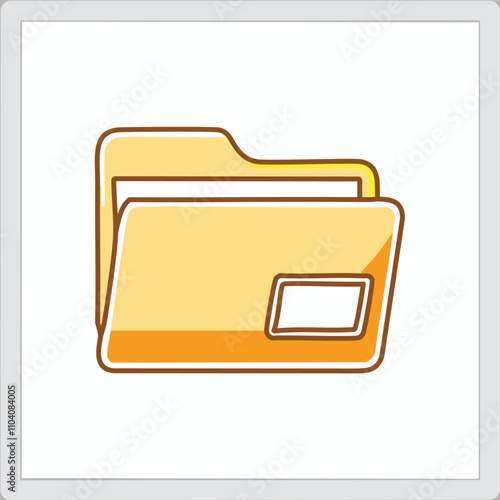 Digital file folder icon. Yellow file folder icon; symbolizes organization, storage, and digital data management.  Clean design.