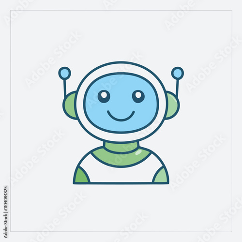 Happy robot character. Friendly AI bot, digital assistant, cheerful helper. Represents technological advancement and helpfulness.