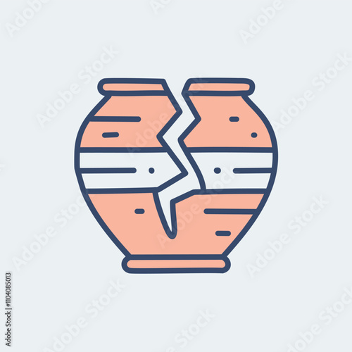 Broken pottery icon. Cracked vase, depicting fragility, loss, or the end of something.  Symbolizes broken trust or relationships.