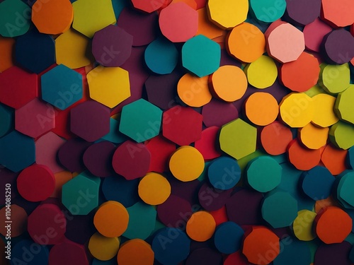 Abstract colorful background with various shapes.