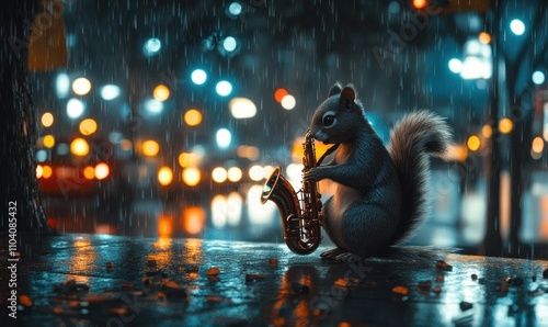 Squirrel Jazz in Rainy City Night