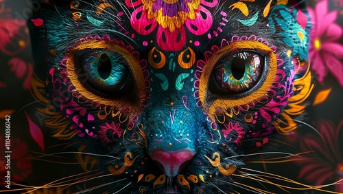 Close-up portrait. Santa Muerte's Cat. An iconic figure of Mexican culture. Generate AI.