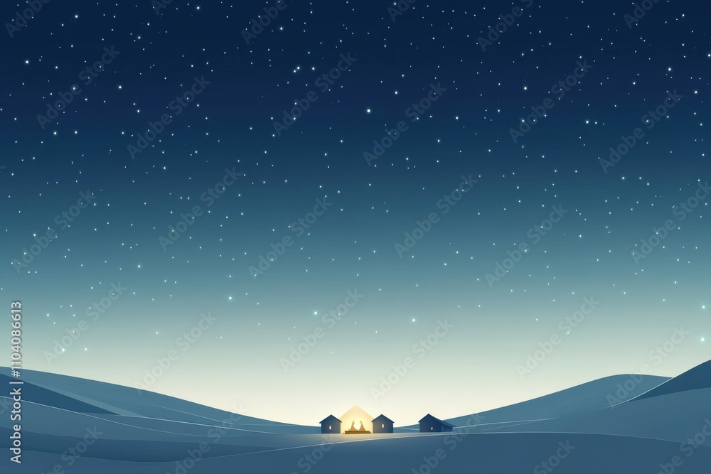 A serene winter night landscape featuring cozy houses under a starlit sky, bathed in soft, warm light. A serene winter night landscape featuring cozy houses under a starlit sky, bathed in soft, warm light.
