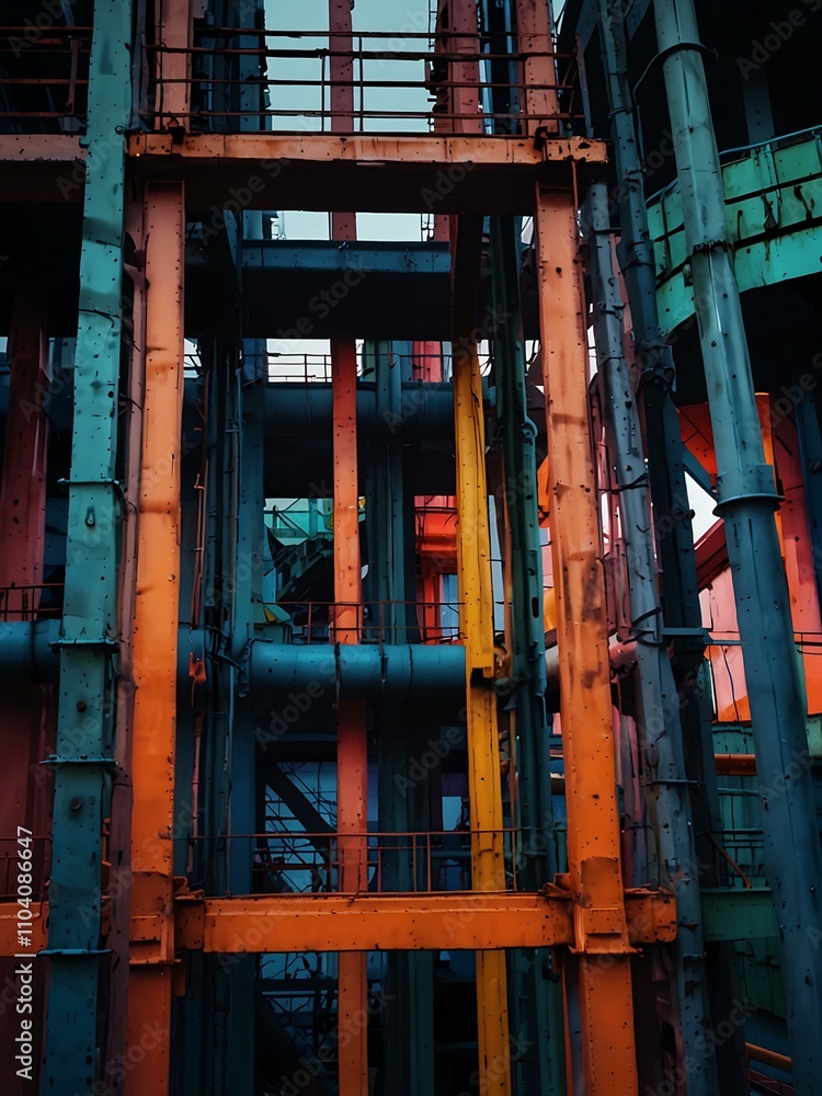 Abstract composition of industrial structures in vibrant colors. Abstract composition of industrial structures in vibrant colors.