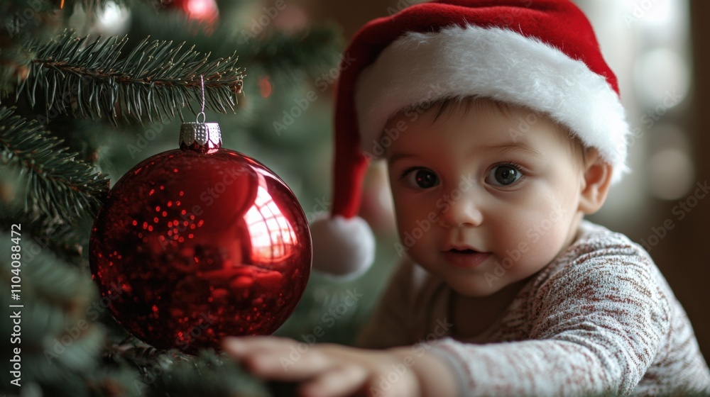 Festive Baby with Christmas Ornament Festive Baby with Christmas Ornament