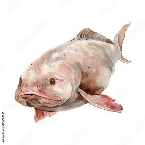 A watercolor drawing of Blobfish, isolated on a white background. Blobfish vector.
