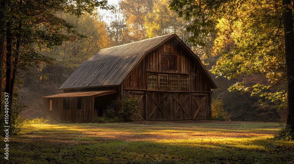 Serene Morning Glow at Rustic Barn with Hayloft Window | Ultra-Detailed Photorealistic Scene of Sunrise in Countryside Serene Morning Glow at Rustic Barn with Hayloft Window | Ultra-Detailed Photorealistic Scene of Sunrise in Countryside