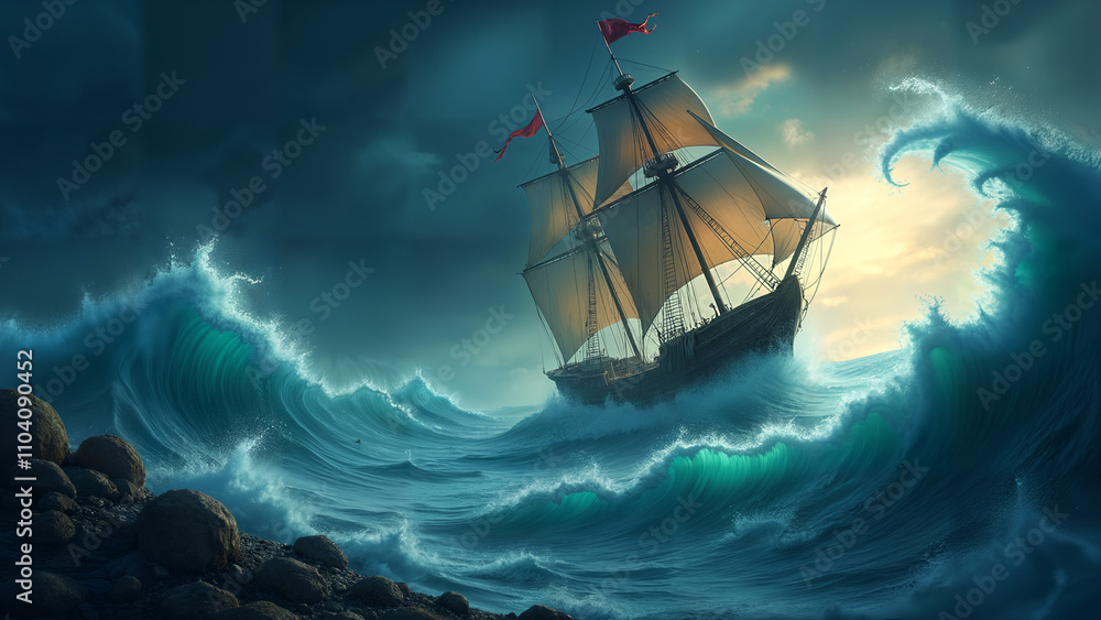Obraz premium Ship in a Chaotic Whirlpool