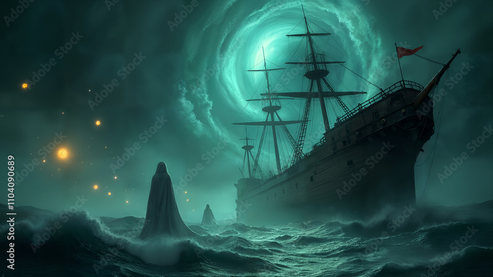 Obraz premium Mystical Ship in a Whirlpool