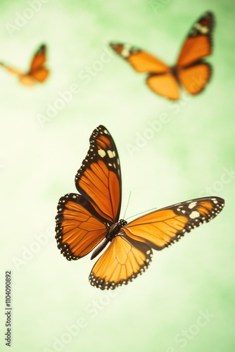 A cluster of orange butterflies soaring through the air