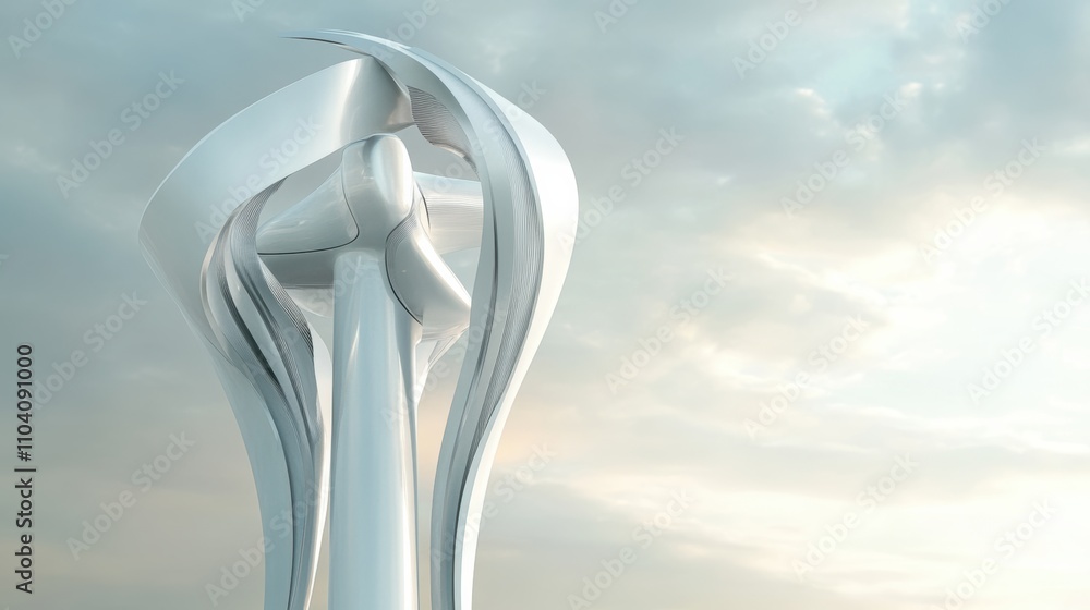 Futuristic wind turbine design in soft gradient sky Futuristic wind turbine design in soft gradient sky