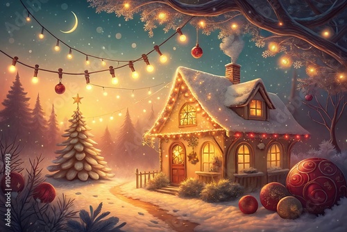 Wallpaper Mural christmas tree and house Torontodigital.ca