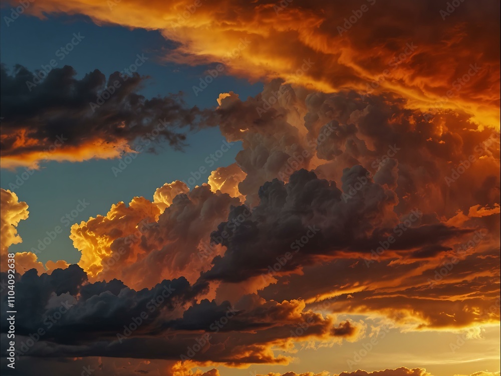 Fototapeta premium Abstract fiery sky with orange and gold clouds.