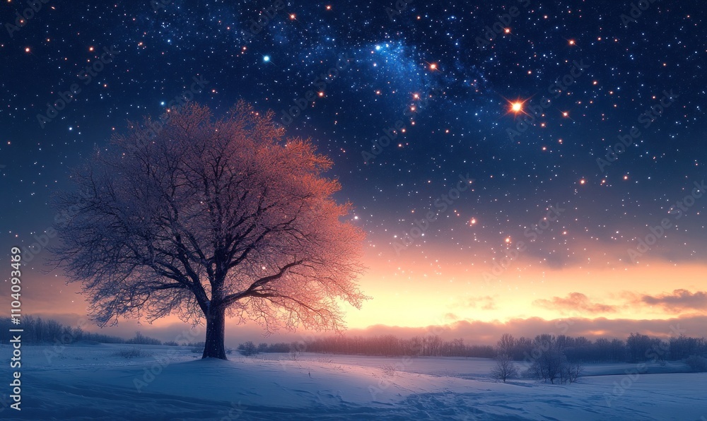 Majestic Winter Night with Starry Sky Majestic Winter Night with Starry Sky
