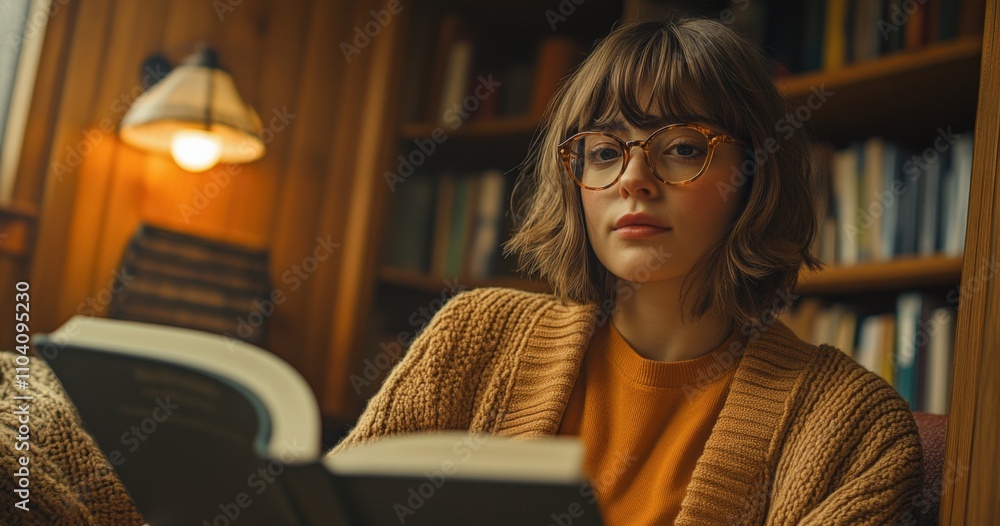 Cozy Reading Moment in Warm Library Cozy Reading Moment in Warm Library