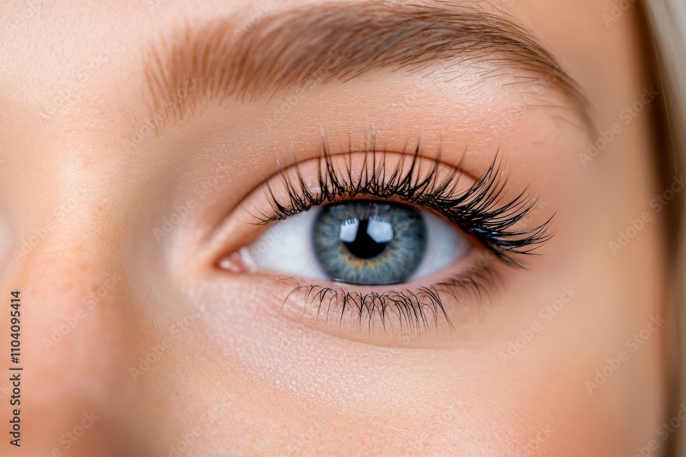 An intricate close-up of a bright blue eye, highlighting lengthy eyelashes and perfectly groomed eyebrows, reflecting health and vitality in crisp detail. An intricate close-up of a bright blue eye, highlighting lengthy eyelashes and perfectly groomed eyebrows, reflecting health and vitality in crisp detail.