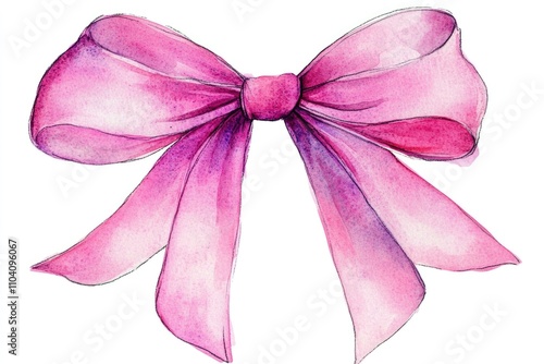 A beautiful watercolor painting of a pink hair bow, perfect for personal or commercial use