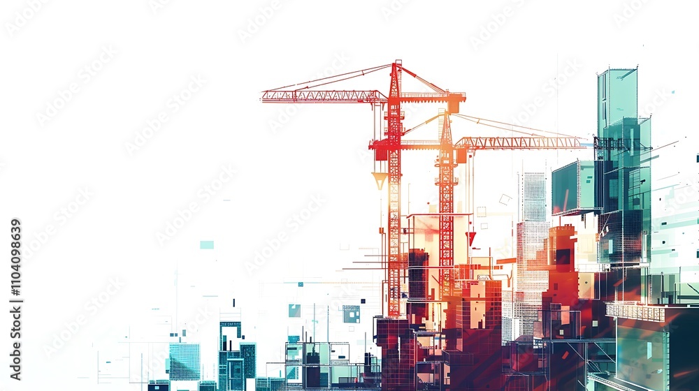 Industrial Building Crane on a White Background, Representing Construction, Engineering Innovation, and Urban Development in Modern Architecture Industrial Building Crane on a White Background, Representing Construction, Engineering Innovation, and Urban Development in Modern Architecture