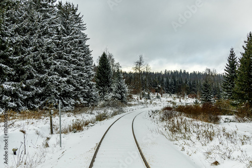 Eine winterliche Wanderung zum Bahnhof Rennsteig im verschneiten Thüringer Wald - Schmiedefeld - Thüringen - Deutschland photo