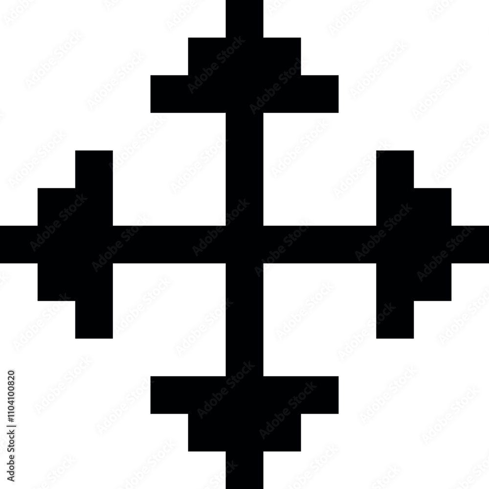 A black and white cross with four points A black and white cross with four points