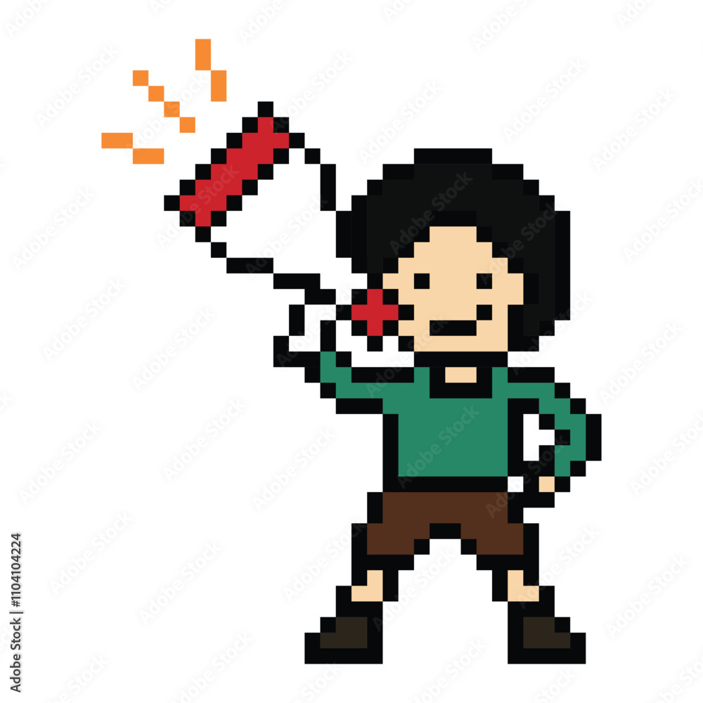 Cute pixel cartoon character man with megaphone announcement speaker information announce decoration 8 bit male boy megaphone cartoon pixel game png vector. Cute pixel cartoon character man with megaphone announcement speaker information announce decoration 8 bit male boy megaphone cartoon pixel game png vector.