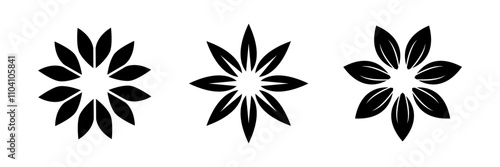 Sharp flower petals icon set. Flower silhouette. Star flower logo vector illustration