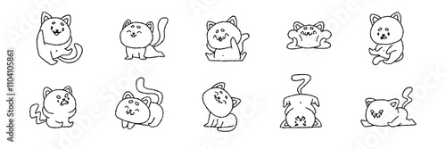 A set of hand drawn cats in doodle style. Funny cartoon animals and pets. Vector line illustration