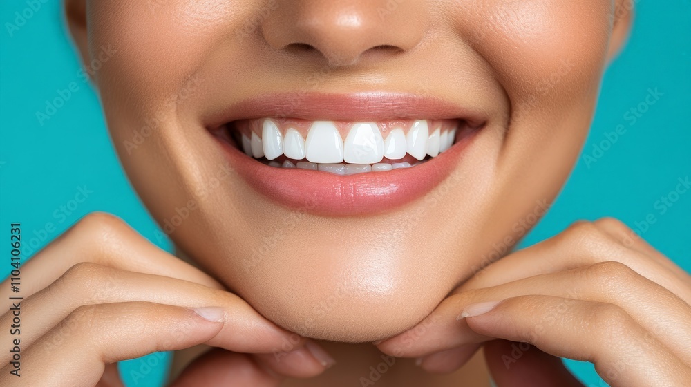 A close-up image showcasing a dazzling smile with straight, white teeth. The vibrant background adds to the cheerful and positive mood of the photograph. A close-up image showcasing a dazzling smile with straight, white teeth. The vibrant background adds to the cheerful and positive mood of the photograph.