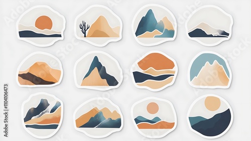 Minimalist sticker designs with clean lines and soft muted tones photo