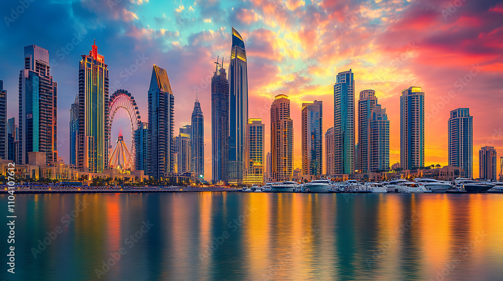 Fototapeta premium city skyline at sunset