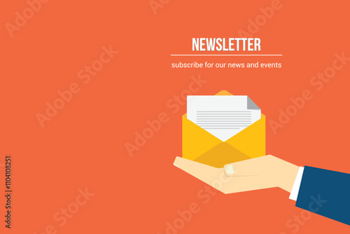 Newsletter. vector illustration of email marketing. subscription to newsletter, news, offers, promotions. a letter and envelope. subscribe, submit. send by mail.