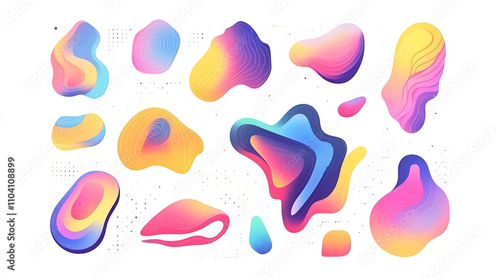 Abstract sticker designs featuring bold gradients and fluid shapes Abstract sticker designs featuring bold gradients and fluid shapes