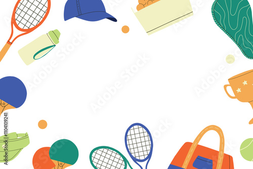 Pattern with tennis. Frame with tennis elements with place for text. Vector illustration.