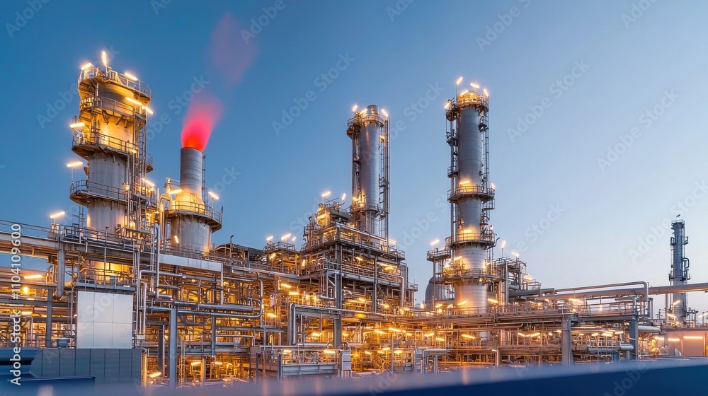 Industrial facility operations urban area high-resolution image evening setting aerial view energy production insights Industrial facility operations urban area high-resolution image evening setting aerial view energy production insights