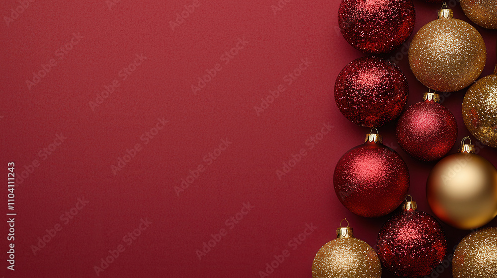 Bright and festive Christmas ornaments in red and gold colors create joyful holiday atmosphere. Perfect for seasonal decorations and celebrations Bright and festive Christmas ornaments in red and gold colors create joyful holiday atmosphere. Perfect for seasonal decorations and celebrations