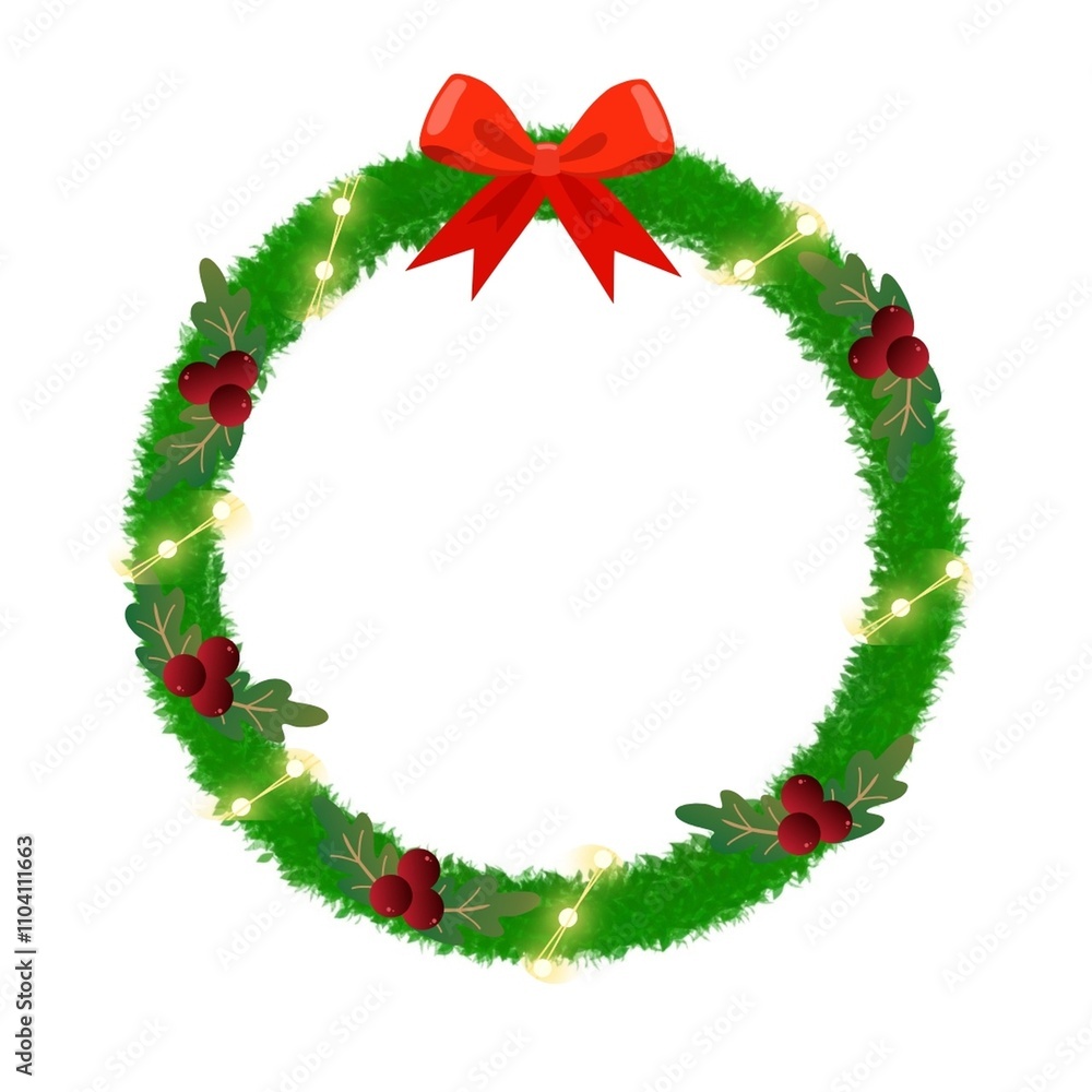 Beautiful Christmas Wreath with Red Bow and Berry Details Beautiful Christmas Wreath with Red Bow and Berry Details