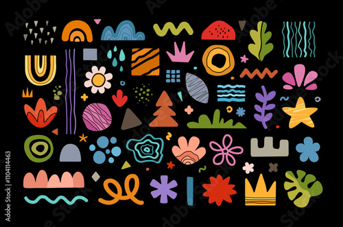 Wallpaper Mural Set of hand drawn abstract floral shapes and doodle naure and tropical plants objects. Abstract contemporary collage or kids pattern. Doodle nature elements are isolated vector illustration Torontodigital.ca