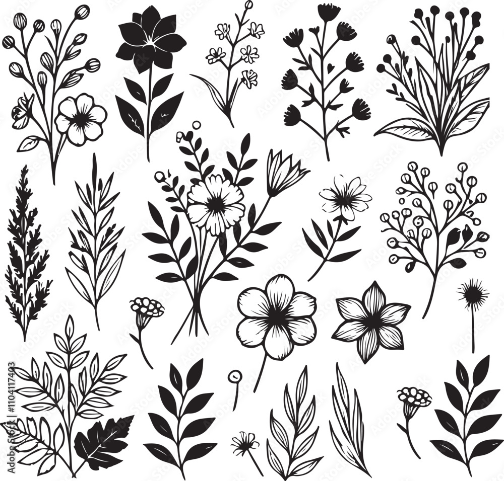 Fototapeta premium Silhouette Flower collection