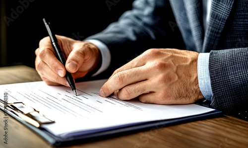 Close-up of businessperson signing document.