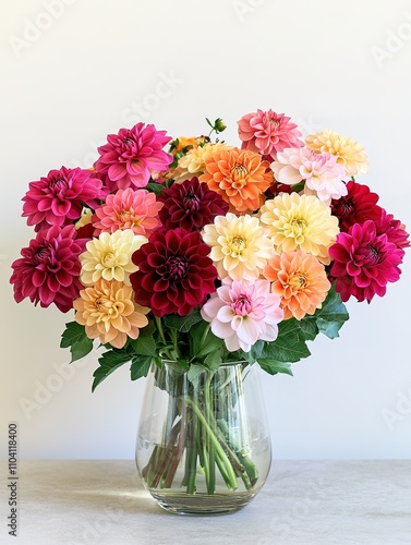 Wallpaper Mural Colorful dahlias in glass vase on light background Torontodigital.ca
