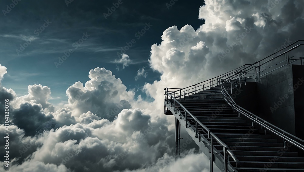 Fototapeta premium Abstract staircase through clouds.