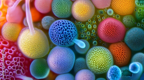 Abstract Magnified View of Pollen Grains in Vibrant Colors